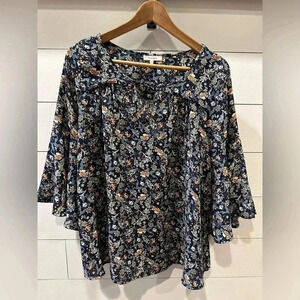 Pleione Navy Floral Blouse- size XS